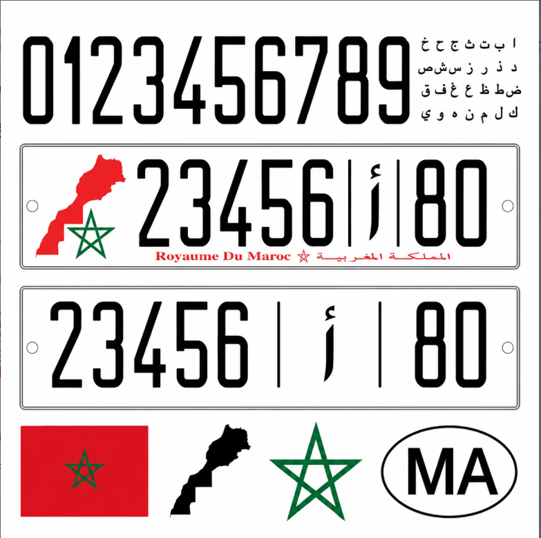 Morocco plate artwork reference with sample layouts and character forms